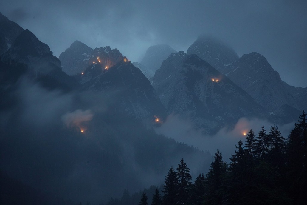 Johannifeuer auf den Bergketten rund um Grainau